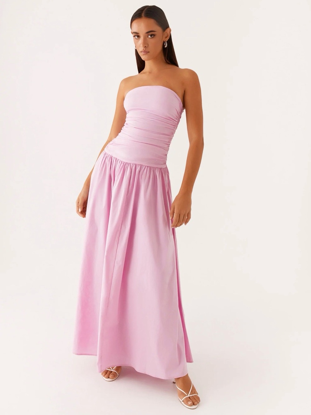 Peppermayo Strapless Ruched Maxi Dress — Pink